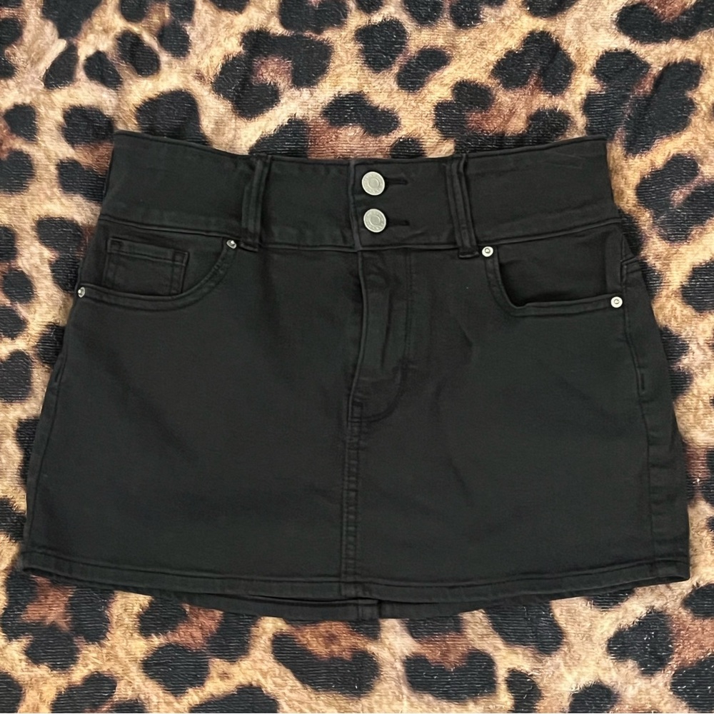 low rise denim mini skirt